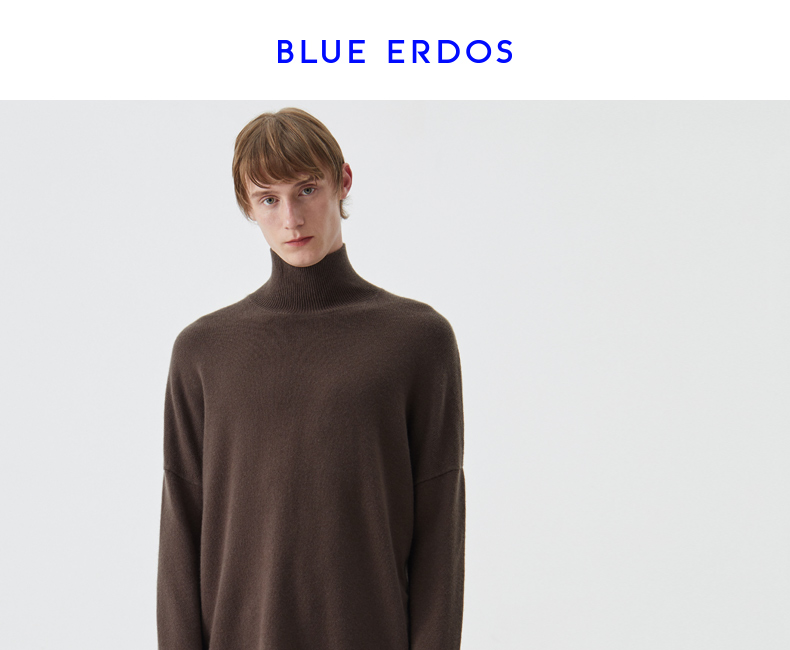 BLUE ERDOS mùa thu và mùa đông cao cổ áo thả vai người đàn ông lỏng lẻo của tinh khiết cashmere áo len B176A0004