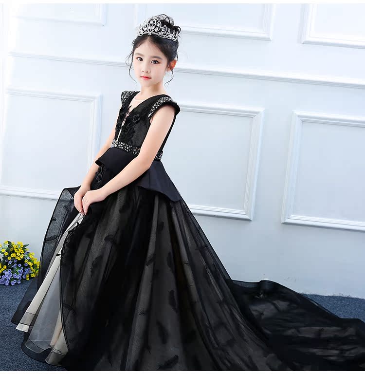 Váy trẻ em váy công chúa váy cô gái trailing wedding hiện costumes mô hình trình diễn đàn piano buổi tối ăn mặc phong cách mới quần áo trẻ em hàn quốc
