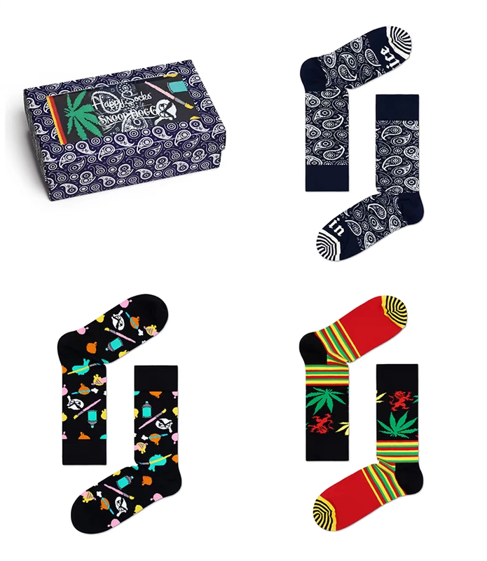 HappySocks X Montana Cans khớp màu nam vớ ống giữa trong hộp quà tặng vớ bông thủy triều nữ - Vớ sợi tre