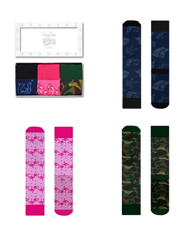 HappySocks X Montana Cans khớp màu nam vớ ống giữa trong hộp quà tặng vớ bông thủy triều nữ - Vớ sợi tre