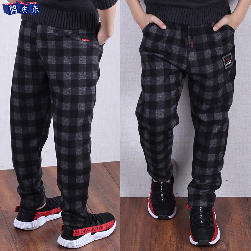 Boy gush Inlenty checkered pants 2022 Autumn winter dress new Korean version Children's cotton pants CUHK Scout Casual Pants Handsome
