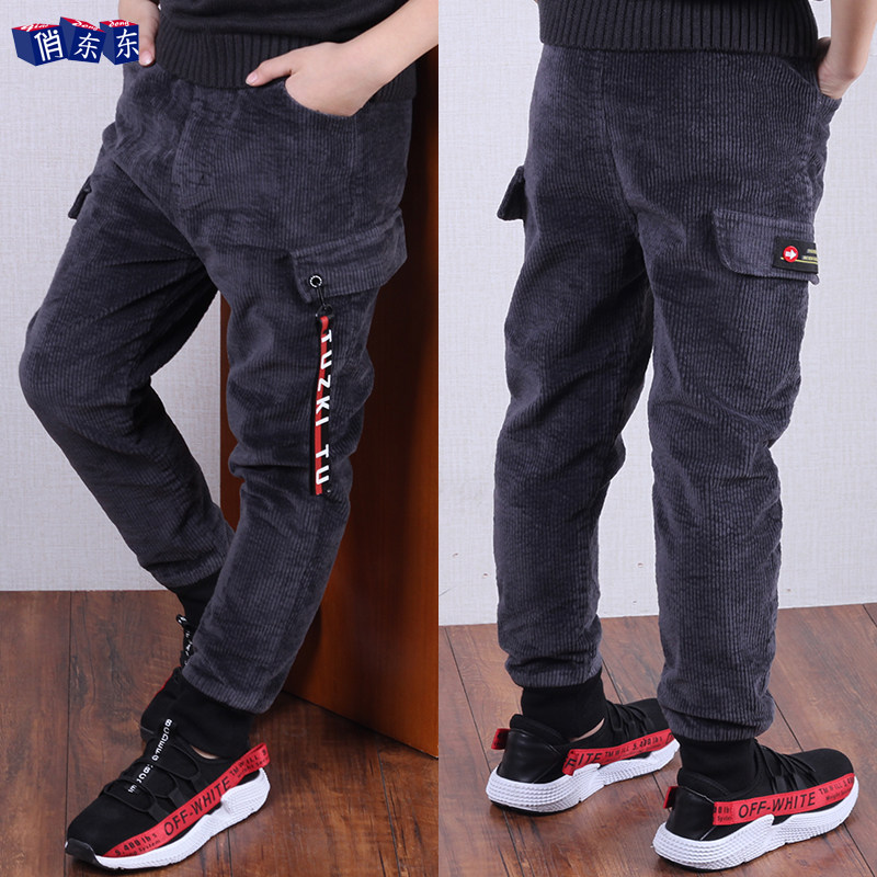 Boy gush light core suede pants 2022 autumn winter clothing new children cotton pants suede pants CUHK boy casual pants tide