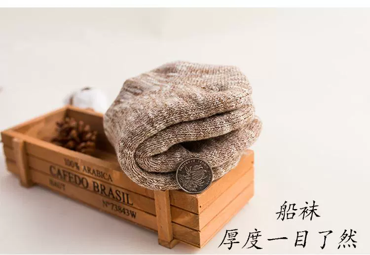 Tất dày của nam mùa đông Vớ dày cộng với nhung cotton ấm áp vớ thuyền cạn miệng cắt thấp vớ len retro thể thao - Vớ sợi tre