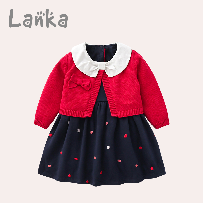 Girls dress Spring and autumn Baby baby full moon year-old dress Little girl Western princess skirt fake two pieces