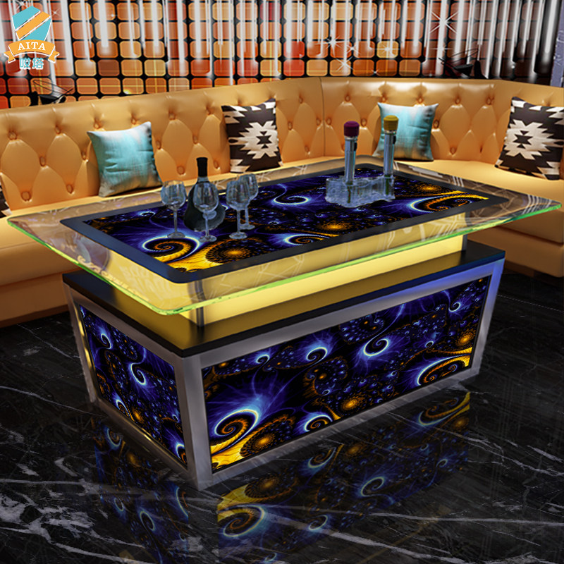 KTV special coffee table colorful led luminous table lighting glass coffee table bar table tempered glass factory direct sales