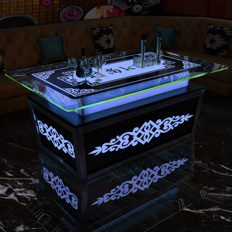 KTV Luminous Tea Table High-end Clubhouse Eurostyle Modern Bar Table Seven Color LED Light Tea Table Tempered Glass Shine