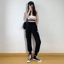 Tie-foot overalls women show thin high waist autumn new Korean version of the trend loose and wild black casual sports pants