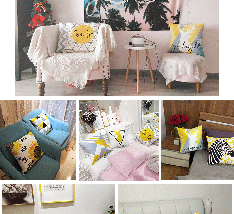 Bắc Âu gió gối màu vàng hình học đệm màu xám in sofa gối gối gối bay cửa sổ phòng ngủ giường thắt lưng - Trở lại đệm / Bolsters gối tựa lưng ghế gỗ