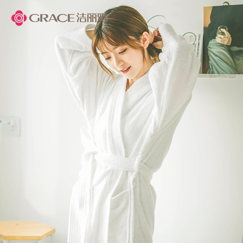 Lilly Hotel Pure Cotton Soft Absorbent Towel Stock Bathrobe Thickened Long Version Adult Male And Female Bathrobe Sleeping Robe