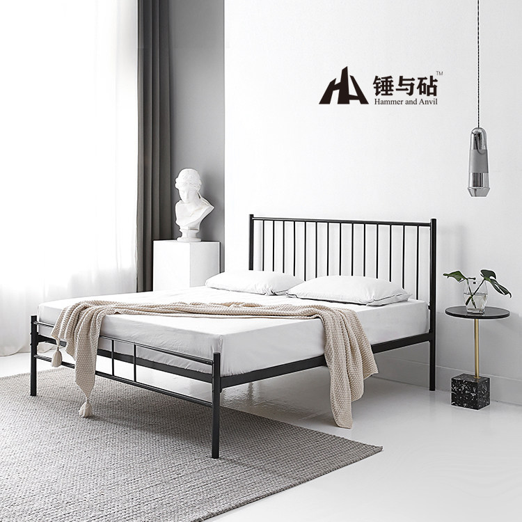 Nordic modern extremely minimalist with high foot iron bed frame double bed thickened silent bed plate small family type iron art bed-Taobao