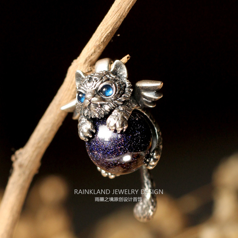 Heart of Cute Tiger Series Rainy Ink Realm Original Niche Design Cute Tiger Retro Exquisite Couple Pure Silver Necklace Pendant
