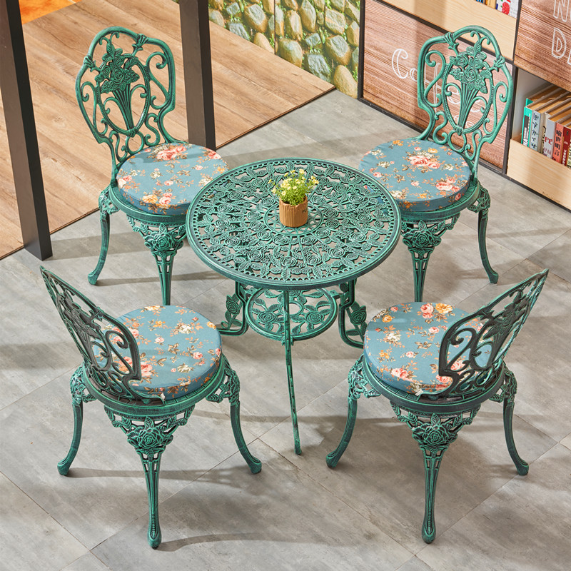 Back chair to chair Tea small round table Household balcony table and chair Cast aluminum dessert shop tea table Simple decoration Indoor open-air