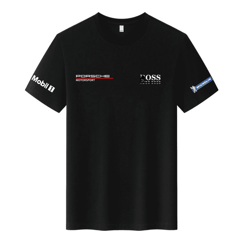 Porsche Co-Branded Men's Mercerized Cotton Casual Short-Sleeved T-Shirt Racing Sports Series Polo Shirt Half-Sleeved Crew Neck Cayenne