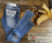 Imported womens boutique jeans western denim riding pants stretch small feet Ju Lok club harness shop
