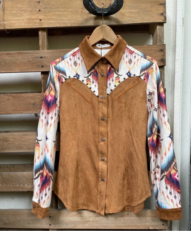Western Denim Fringed Shirt, Versatile and Fashionable Retro Brown Women's Shirt, Suede Spandex Material Western Denim Fringed Shirt, Versatile and Fashionable Retro Brown Women's Shirt, Suede Spandex Material