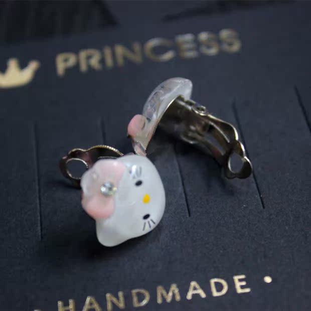 Em bé dễ thương KT mèo hoạt hình vòng tay + nhẫn + tai clip 3 bộ Cô gái công chúa vòng tay ngọc trai dễ thương - Nhẫn nhẫn pandora