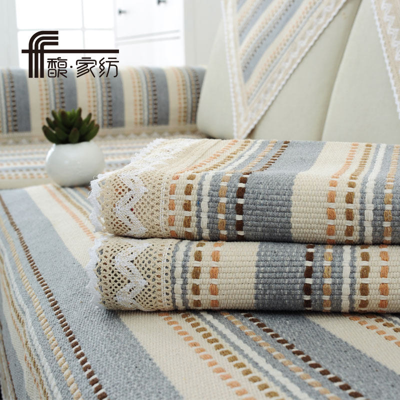Fashion cotton linen cotton thread sofa cushion four seasons non-slip pastoral coarse cloth autumn and winter thickening sofa cover towel cushion fabric - Taobao