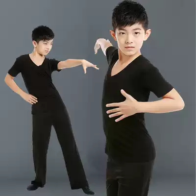 Professional boy dance suit Latin dance suit boy short sleeve practice suit children Chinese dance form suit trousers