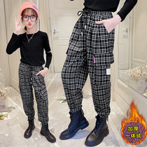 girls' pants autumn winter 8 years old girls' outerwear 7 medium and large children's fleece 9 thick plaid children's cargo pants 6