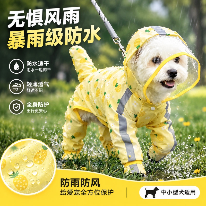 Puppy Raincoat, Four-Legged, Fully Covered, Waterproof, Dirt-Proof, Belly-Protecting, Reflective, for Small and Medium-Sized Dogs, Bichon, Teddy, Shiba Inu, Outdoor Use Only Puppy Raincoat, Four-Legged, Fully Covered, Waterproof, Dirt-Proof, Belly-Protecting, Reflective, for Small and Medium-Sized Dogs, Bichon, Teddy, Shiba Inu, Outdoor Use Only