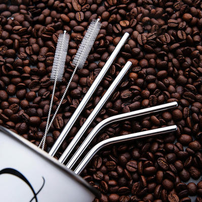 Nordic ins style 304 stainless steel eco-friendly straw Mason Cup cocktail straw milk tea curved metal straw brush