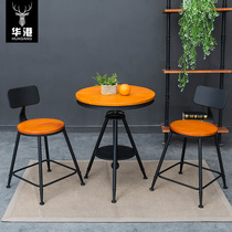  American outdoor leisure cafe table and chair combination Retro wrought iron solid wood bar table milk tea shop small round table and chair