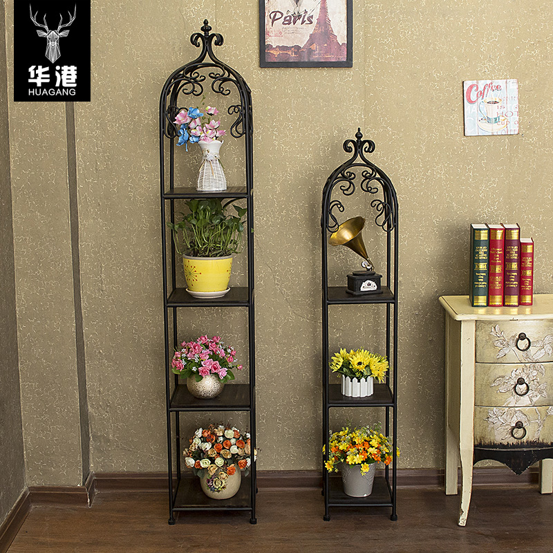 Wrought iron living room flower rack Solid wood indoor multi-layer multi-function bird cage shelf Balcony floor-to-ceiling flower pot plant rack