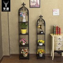 Wrought iron living room flower rack Solid wood indoor multi-layer multi-function bird cage shelf Balcony floor-to-ceiling flower pot plant rack