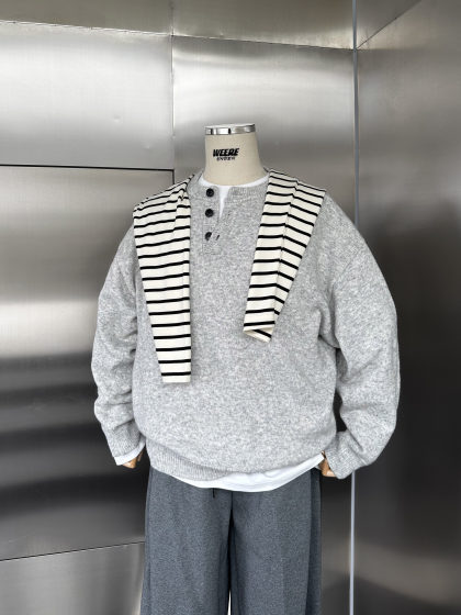 WEERE亨利领毛衣男秋冬慵懒宽松高级感套头针织衫