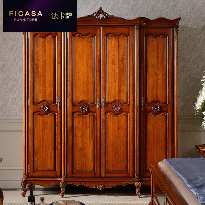 Faka Sao-Style Ramen Wardrobe Upscale Jane Beauty Bedroom Solid Wood Four Doors Wardrobe Villas Furniture 5018