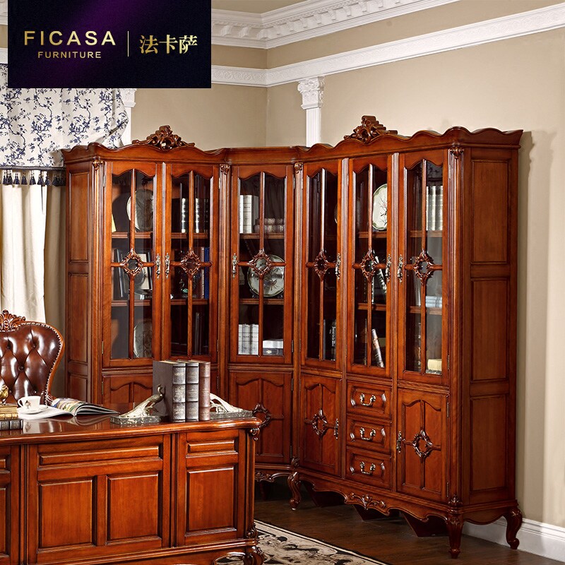 Fakassa bookcase American bookcase full solid wood European-style corner bookcase lavish villas book house furniture portfolio 5020
