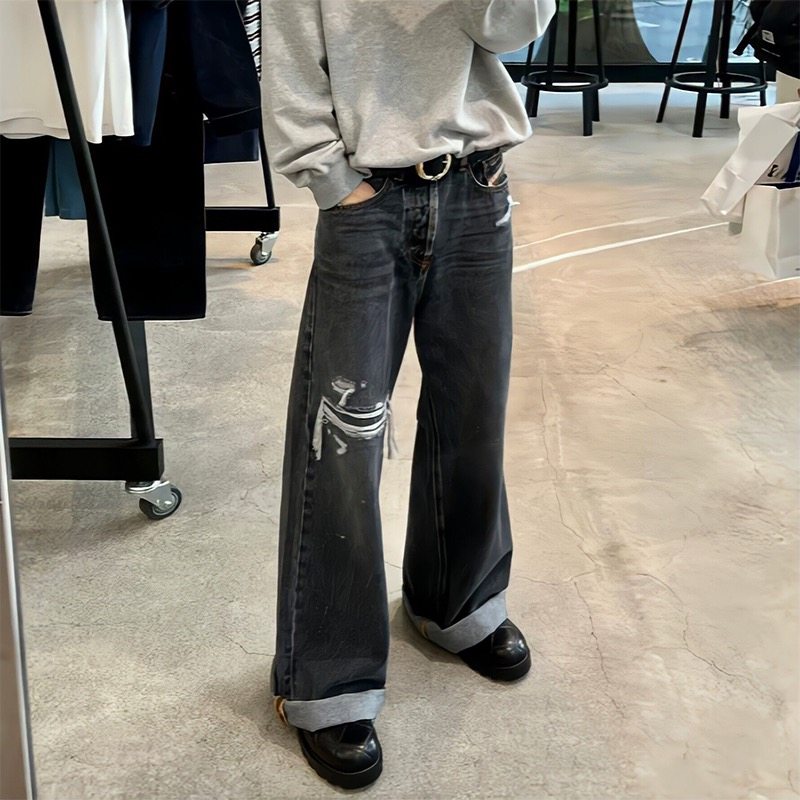 Y/project designer 23s new ripped & distressed black-gray wide-leg