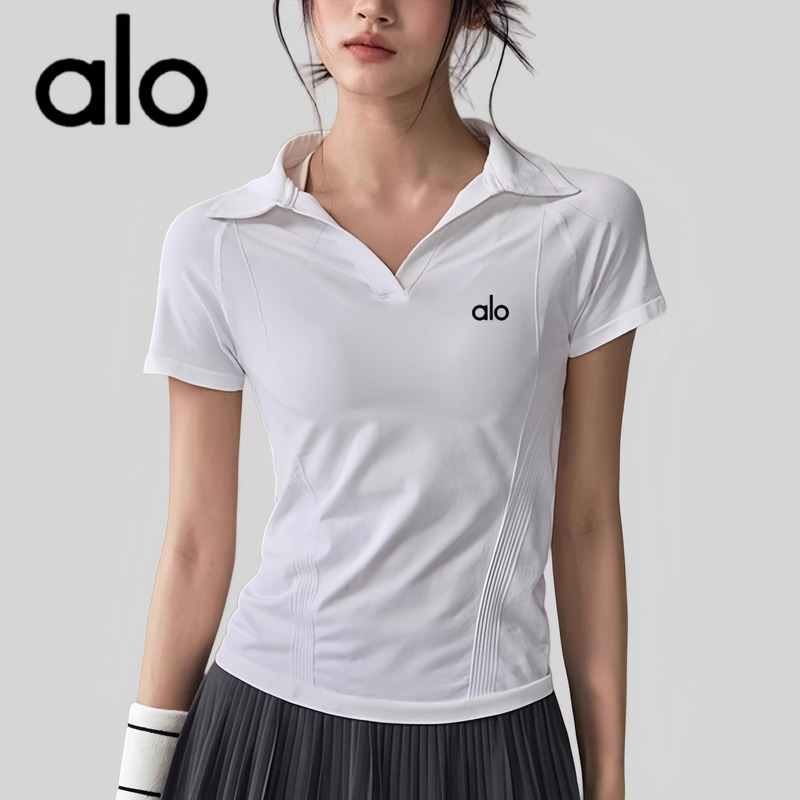 Aio Quick-Drying Yoga Wear Short-Sleeved Right-Shoulder Tennis Polo Shirt Slim Fit Running Top Sports T-Shirt Summer