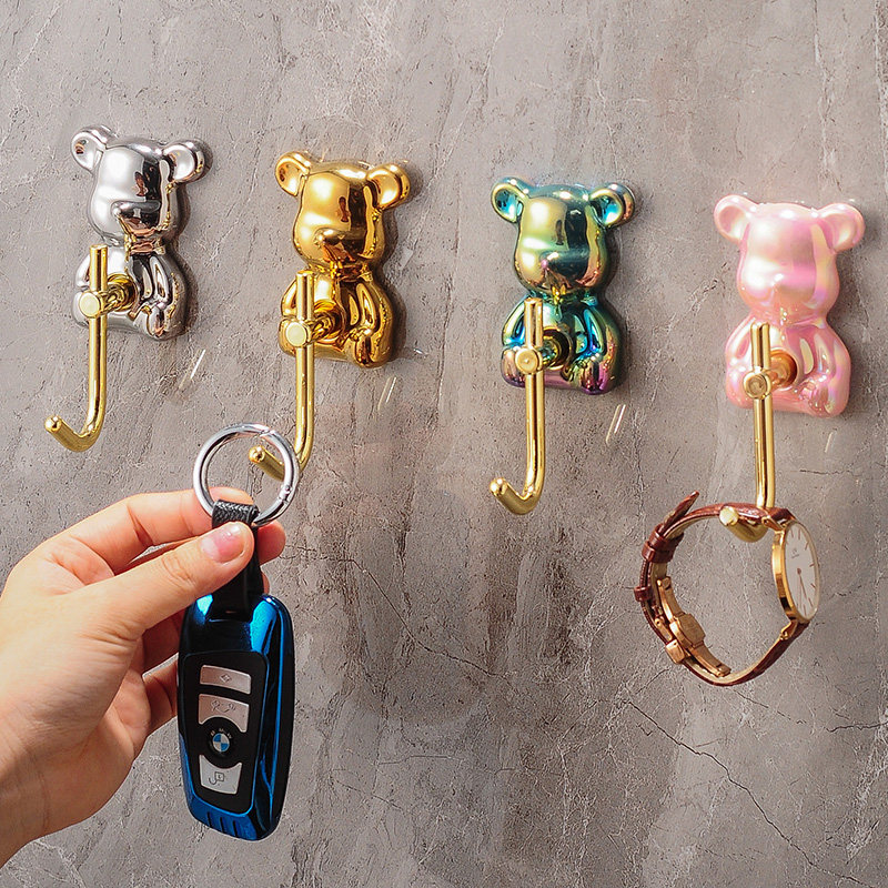 Creative Violent Bear Free to punch Sticky Hook Powerful Load Bearing Bathroom Bedroom Clothe Hood Hook Entrance Door Rear Key Hook-Taobao