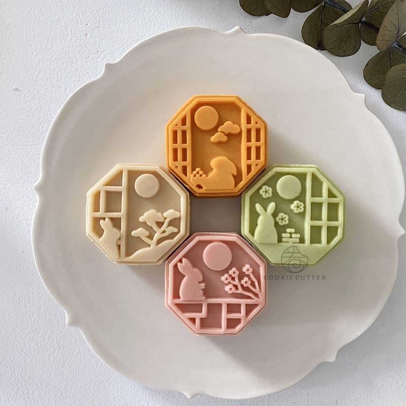 Moon Cake Mold 2021 New 50g63g Eight Corners Middle Autumn Rabbit Hand-pressed Diy Baking Tool