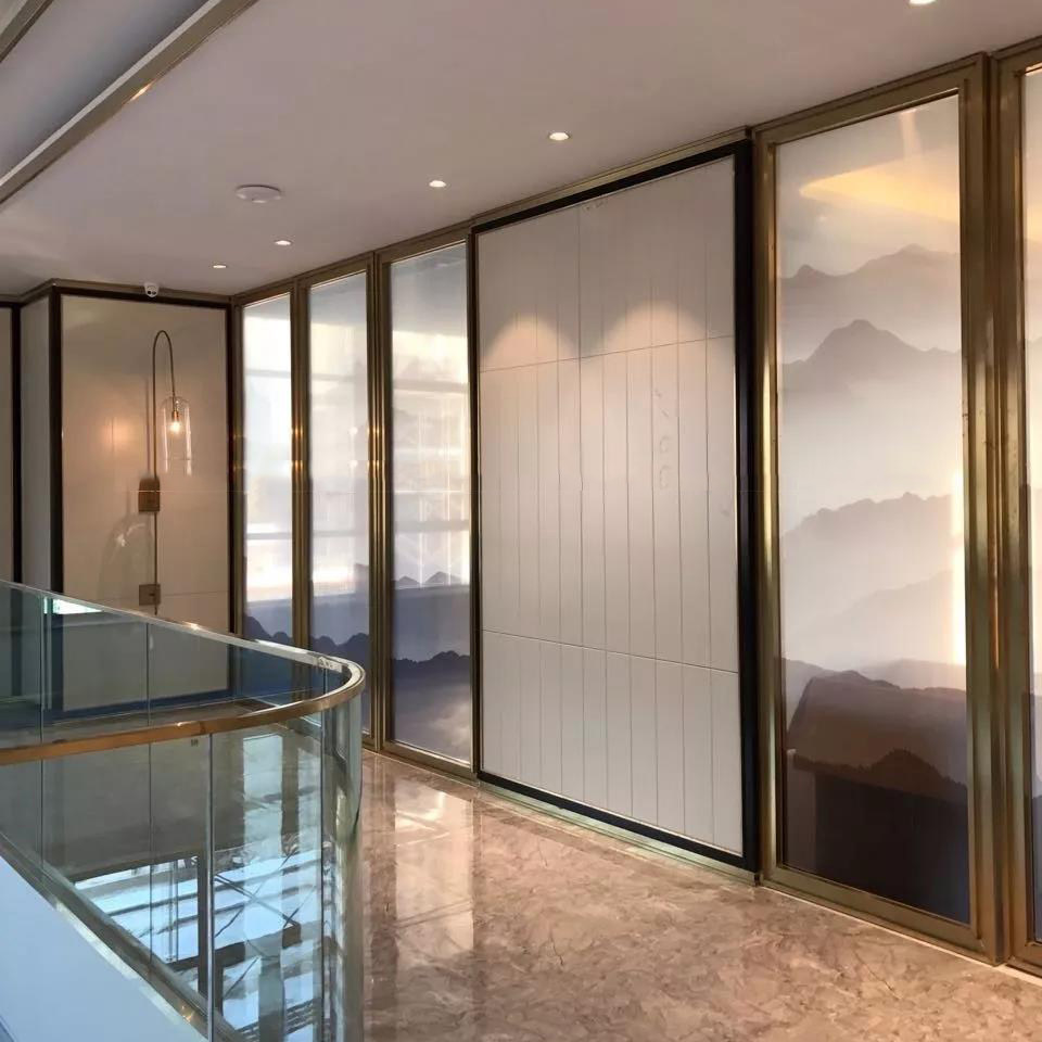 Sandwich art glass tempered custom new Chinese partition screen workwear office home living room background wall