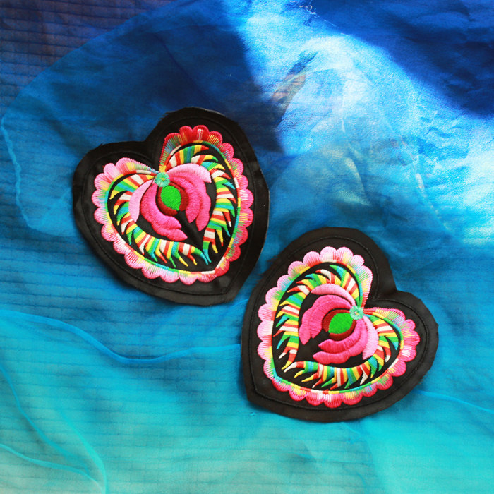 Peach heart small embroidery piece embroidery diy ethnic style hat sachet necklace with embroidery piece small patch embroidery