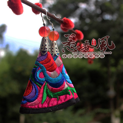 925 silver needle ethnic wind boutique embroidered embroidered embroidered whole handmade fabric earring earrings