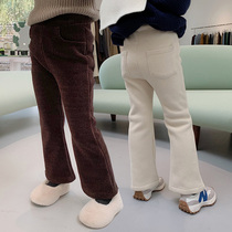 Girl Pants Autumn Winter Children Plus Suede Trumpeter Pants Baby Thickened Lamp Core Suede Chenille Thin Suede Female Pant Pants