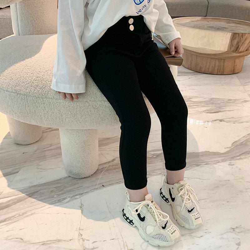 Autumn Winter Style Black Girl Jeans Children Pencil Pants elastic beating bottom smoke tube pants baby to fix up suede pants