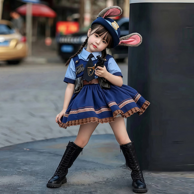 Children's Bunny Police Officer Costume, Girls' Crazy Judy Rabbit Cosplay Outfit, Zootopia Performance Lolita Princess Dress Children's Bunny Police Officer Costume, Girls' Crazy Judy Rabbit Cosplay Outfit, Zootopia Performance Lolita Princess Dress