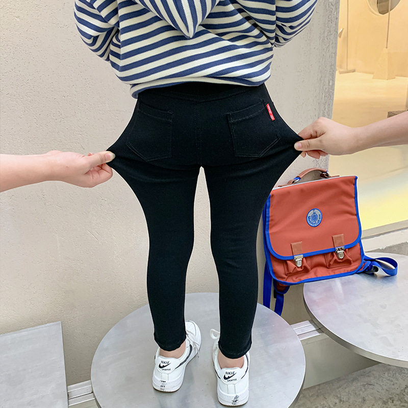 Girl Pants Spring Autumn Children Small Black Pants Female Pencils Pencil Pants Kiddie Spring Dress Black Inner Lap Pants Tight Slim Fit Pants