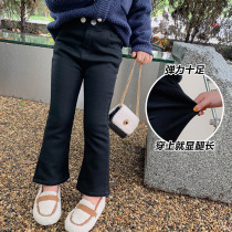 Girl Thin Pants Spring Autumn Baby Plus Suede Horn Pants Children Microlakpants Jeans Spring Women Bao Black Single Pants