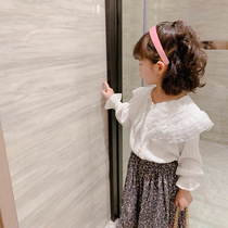 Girl White Shirt Large Collar Spring Autumn Children Big Turns Lining Clothes Baby Foreign Air Trendy Ladies Dolls Collar Blouse