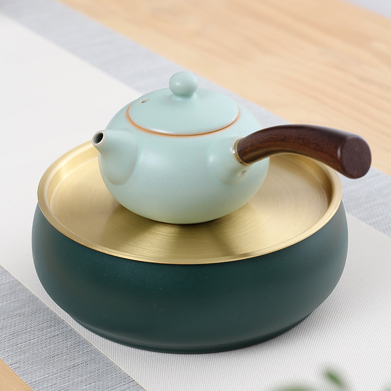 Brass Tea Tray Home Simple Small Tea Sea Storage Water Pure Copper Round Large Tea Depule Tea Table Dry Bubble Terrace Tea Set