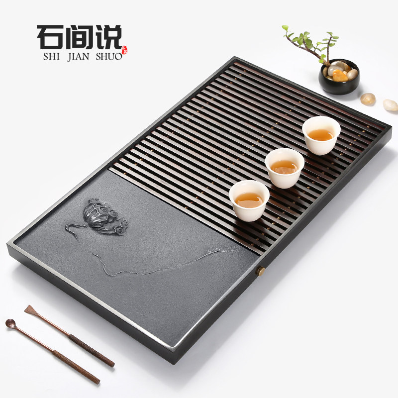 Stone room says Ukkim stone tea tray simple household dry foam water storage type black sandalwood small number tea table tea table