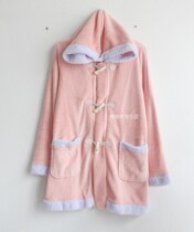 Day single coral velvet pregnant womens pajamas up night hooded jacket autumn and winter home tops out postpartum confinement pajamas