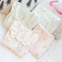 Factory clearance spring summer thin cotton double layer gauze breastfeeding month clothing cotton cloth postpartum feeding pajamas set