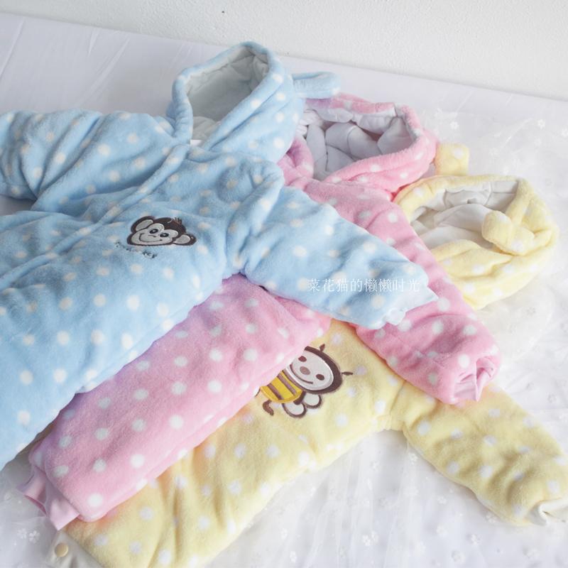 Autumn winter coral suede clip cotton with cap khae newborn baby even with a thick climbing suit