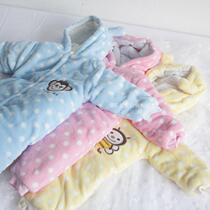 Autumn winter coral suede clip cotton with cap khae newborn baby even with a thick climbing suit